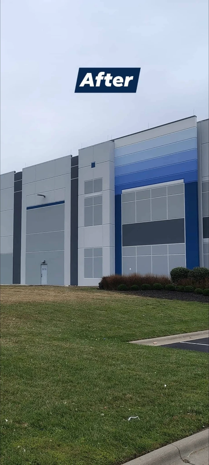 Commercial building after blue and gray exterior painting